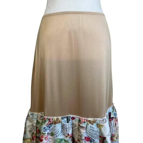 Under Moments Midi Length Skirt Slip Layered Novelty Print Eyelet Hem Boho Retro - Picture 2 of 15